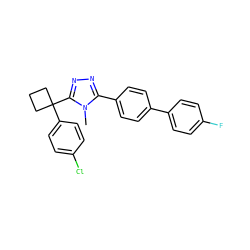 Cn1c(-c2ccc(-c3ccc(F)cc3)cc2)nnc1C1(c2ccc(Cl)cc2)CCC1 ZINC000040956730