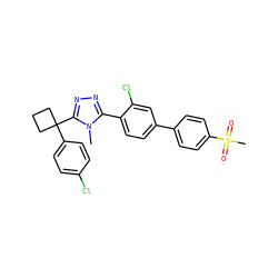 Cn1c(-c2ccc(-c3ccc(S(C)(=O)=O)cc3)cc2Cl)nnc1C1(c2ccc(Cl)cc2)CCC1 ZINC000040974088
