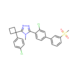 Cn1c(-c2ccc(-c3cccc(S(C)(=O)=O)c3)cc2Cl)nnc1C1(c2ccc(Cl)cc2)CCC1 ZINC000040954711