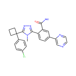 Cn1c(-c2ccc(-c3cnccn3)cc2C(N)=O)nnc1C1(c2ccc(Cl)cc2)CCC1 ZINC000071317721