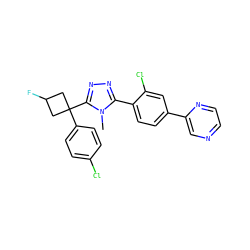 Cn1c(-c2ccc(-c3cnccn3)cc2Cl)nnc1C1(c2ccc(Cl)cc2)CC(F)C1 ZINC000071296493