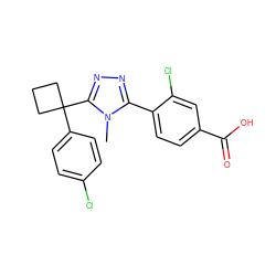 Cn1c(-c2ccc(C(=O)O)cc2Cl)nnc1C1(c2ccc(Cl)cc2)CCC1 ZINC000071318854