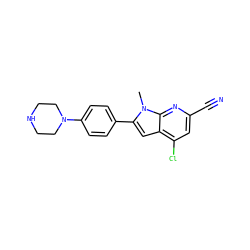 Cn1c(-c2ccc(N3CCNCC3)cc2)cc2c(Cl)cc(C#N)nc21 ZINC001772582186