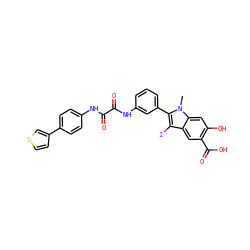 Cn1c(-c2cccc(NC(=O)C(=O)Nc3ccc(-c4ccsc4)cc3)c2)c(I)c2cc(C(=O)O)c(O)cc21 ZINC000220764198