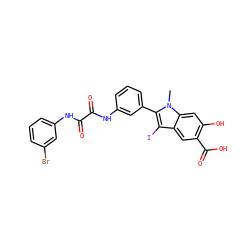 Cn1c(-c2cccc(NC(=O)C(=O)Nc3cccc(Br)c3)c2)c(I)c2cc(C(=O)O)c(O)cc21 ZINC000221065734