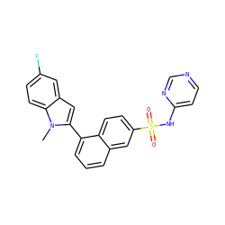 Cn1c(-c2cccc3cc(S(=O)(=O)Nc4ccncn4)ccc23)cc2cc(F)ccc21 ZINC000225105277