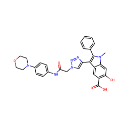 Cn1c(-c2ccccc2)c(-c2cn(CC(=O)Nc3ccc(N4CCOCC4)cc3)nn2)c2cc(C(=O)O)c(O)cc21 ZINC000049746874