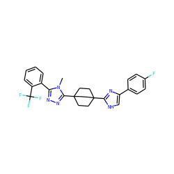Cn1c(-c2ccccc2C(F)(F)F)nnc1C12CCC(c3nc(-c4ccc(F)cc4)c[nH]3)(CC1)CC2 ZINC000028529788