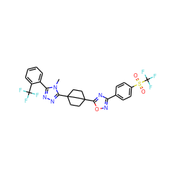 Cn1c(-c2ccccc2C(F)(F)F)nnc1C12CCC(c3nc(-c4ccc(S(=O)(=O)C(F)(F)F)cc4)no3)(CC1)CC2 ZINC000028529251