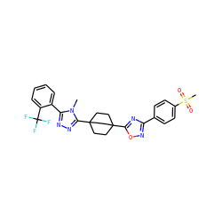 Cn1c(-c2ccccc2C(F)(F)F)nnc1C12CCC(c3nc(-c4ccc(S(C)(=O)=O)cc4)no3)(CC1)CC2 ZINC000028529794