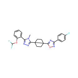 Cn1c(-c2ccccc2OC(F)F)nnc1C12CCC(c3nc(-c4ccc(F)cc4)no3)(CC1)CC2 ZINC000028563014