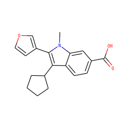 Cn1c(-c2ccoc2)c(C2CCCC2)c2ccc(C(=O)O)cc21 ZINC000001492276