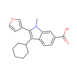 Cn1c(-c2ccoc2)c(C2CCCCC2)c2ccc(C(=O)O)cc21 ZINC000003612399