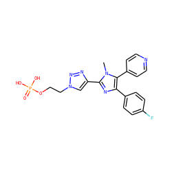 Cn1c(-c2cn(CCOP(=O)(O)O)nn2)nc(-c2ccc(F)cc2)c1-c1ccncc1 ZINC000103258497