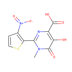Cn1c(-c2sccc2[N+](=O)[O-])nc(C(=O)O)c(O)c1=O ZINC000013683552