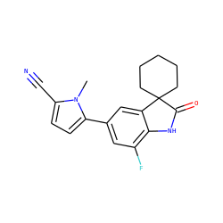 Cn1c(C#N)ccc1-c1cc(F)c2c(c1)C1(CCCCC1)C(=O)N2 ZINC000029133362