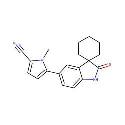 Cn1c(C#N)ccc1-c1ccc2c(c1)C1(CCCCC1)C(=O)N2 ZINC000026280181