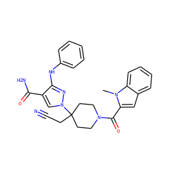 Cn1c(C(=O)N2CCC(CC#N)(n3cc(C(N)=O)c(Nc4ccccc4)n3)CC2)cc2ccccc21 ZINC000222086471