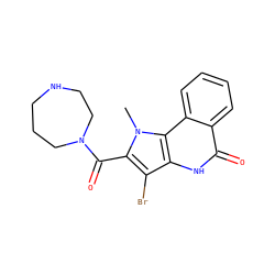 Cn1c(C(=O)N2CCCNCC2)c(Br)c2[nH]c(=O)c3ccccc3c21 ZINC000169352949
