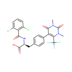 Cn1c(C(F)(F)F)c(-c2ccc(C[C@H](NC(=O)c3c(Cl)cccc3Cl)C(=O)O)cc2)c(=O)n(C)c1=O ZINC000095590438