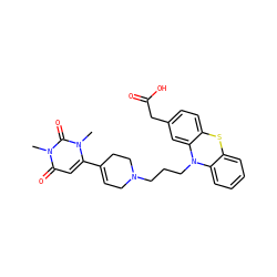 Cn1c(C2=CCN(CCCN3c4ccccc4Sc4ccc(CC(=O)O)cc43)CC2)cc(=O)n(C)c1=O ZINC000043065330