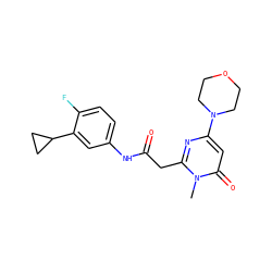 Cn1c(CC(=O)Nc2ccc(F)c(C3CC3)c2)nc(N2CCOCC2)cc1=O ZINC000115069883