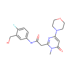 Cn1c(CC(=O)Nc2ccc(F)c(CO)c2)nc(N2CCOCC2)cc1=O ZINC000115074319