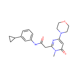 Cn1c(CC(=O)Nc2cccc(C3CC3)c2)nc(N2CCOCC2)cc1=O ZINC000144925090