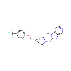Cn1c(CN2C[C@@H]3[C@H](COc4ccc(C(F)(F)F)cc4)[C@@H]3C2)nc2cnccc21 ZINC000261176694