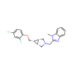 Cn1c(CN2C[C@@H]3[C@H](COc4ccc(Cl)cc4F)[C@@H]3C2)nc2ccccc21 ZINC000253664608