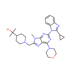 Cn1c(CN2CCC(C(C)(C)O)CC2)nc2c(N3CCOCC3)nc(-n3c(C4CC4)nc4ccccc43)nc21 ZINC000095552375