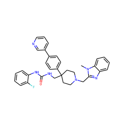 Cn1c(CN2CCC(CNC(=O)Nc3ccccc3F)(c3ccc(-c4cccnc4)cc3)CC2)nc2ccccc21 ZINC000028131516
