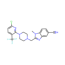 Cn1c(CN2CCN(c3nc(Cl)ccc3C(F)(F)F)CC2)nc2cc(C#N)ccc21 ZINC000045349869