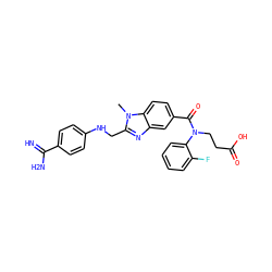 Cn1c(CNc2ccc(C(=N)N)cc2)nc2cc(C(=O)N(CCC(=O)O)c3ccccc3F)ccc21 ZINC000142106249