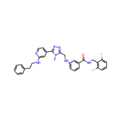 Cn1c(CNc2cccc(C(=O)NCc3c(F)cccc3F)c2)nnc1-c1ccnc(NCCc2ccccc2)c1 ZINC001772586471