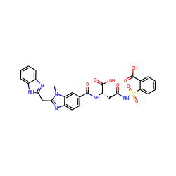 Cn1c(Cc2nc3ccccc3[nH]2)nc2ccc(C(=O)N[C@@H](CC(=O)NS(=O)(=O)c3ccccc3C(=O)O)C(=O)O)cc21 ZINC000026469488