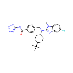 Cn1c(N(Cc2ccc(C(=O)Nc3nnn[nH]3)cc2)[C@H]2CC[C@H](C(C)(C)C)CC2)nc2cc(F)ccc21 ZINC000253668645