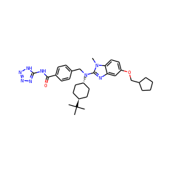 Cn1c(N(Cc2ccc(C(=O)Nc3nnn[nH]3)cc2)[C@H]2CC[C@H](C(C)(C)C)CC2)nc2cc(OCC3CCCC3)ccc21 ZINC000253667066