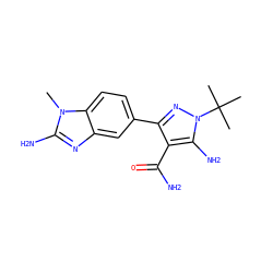 Cn1c(N)nc2cc(-c3nn(C(C)(C)C)c(N)c3C(N)=O)ccc21 ZINC000103252542