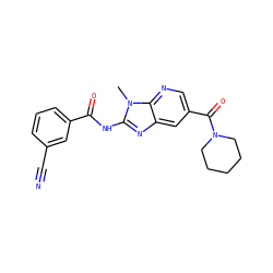 Cn1c(NC(=O)c2cccc(C#N)c2)nc2cc(C(=O)N3CCCCC3)cnc21 ZINC000064513322