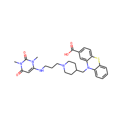 Cn1c(NCCCN2CCC(CN3c4ccccc4Sc4ccc(C(=O)O)cc43)CC2)cc(=O)n(C)c1=O ZINC000043119905