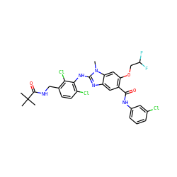 Cn1c(Nc2c(Cl)ccc(CNC(=O)C(C)(C)C)c2Cl)nc2cc(C(=O)Nc3cccc(Cl)c3)c(OCC(F)F)cc21 ZINC000169703079