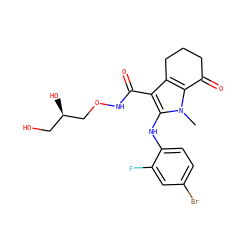 Cn1c(Nc2ccc(Br)cc2F)c(C(=O)NOC[C@H](O)CO)c2c1C(=O)CCC2 ZINC000084604133
