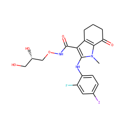 Cn1c(Nc2ccc(I)cc2F)c(C(=O)NOC[C@@H](O)CO)c2c1C(=O)CCC2 ZINC000084615733