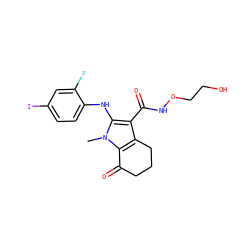 Cn1c(Nc2ccc(I)cc2F)c(C(=O)NOCCO)c2c1C(=O)CCC2 ZINC000084633422