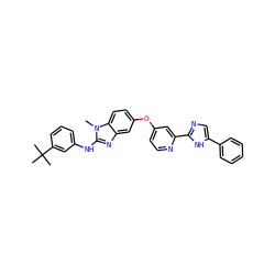 Cn1c(Nc2cccc(C(C)(C)C)c2)nc2cc(Oc3ccnc(-c4ncc(-c5ccccc5)[nH]4)c3)ccc21 ZINC000034983914