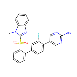 Cn1c(S(=O)(=O)c2ccccc2-c2ccc(-c3cnc(N)nc3)c(F)c2)nc2ccccc21 ZINC000224701727
