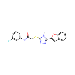 Cn1c(SCC(=O)Nc2cccc(F)c2)nnc1-c1cc2ccccc2o1 ZINC000001074888