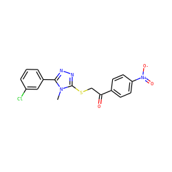 Cn1c(SCC(=O)c2ccc([N+](=O)[O-])cc2)nnc1-c1cccc(Cl)c1 ZINC000002232864
