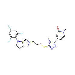 Cn1c(SCCCN2C[C@@H]3CCN(c4c(F)cc(F)cc4F)[C@H]3C2)nnc1-c1ccn(C)c(=O)c1 ZINC000653725075